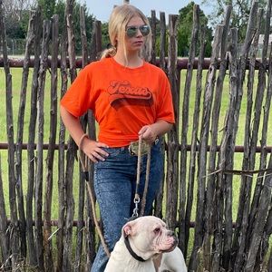 Orange sublimated, Texas graphic tee, Gilden, size Large